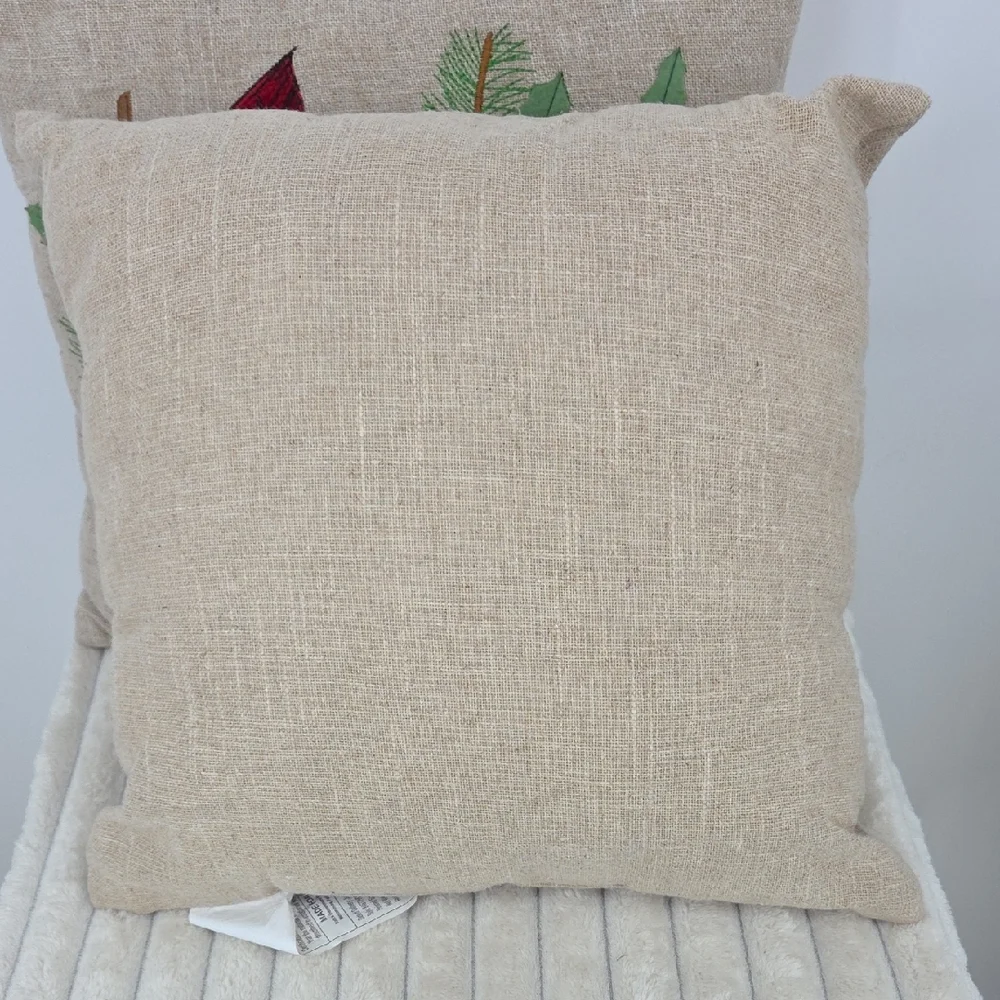 2 St. Nicholas Square Red Cardinal Embroidered Holiday Pillow W/Green Accents